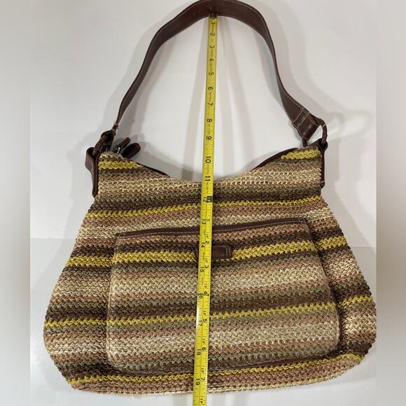 Straw Stripes Bag Brown Yellow with Leather like straps - Picture 8 of 14